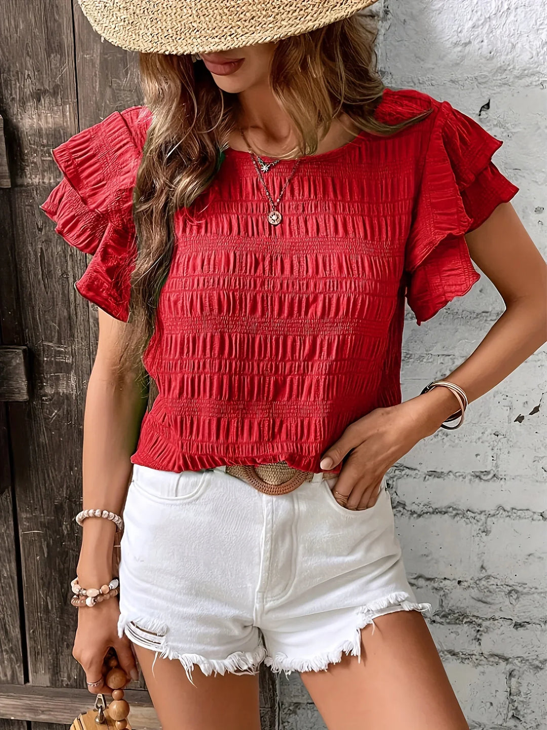 Women’s Smocked Ruffle-Sleeve Blouse