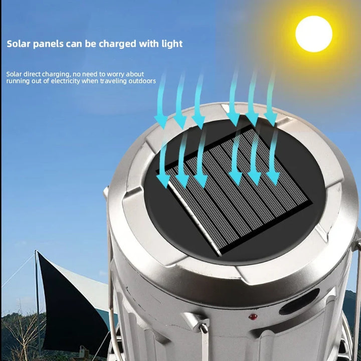 Solar Camping Fan | Rechargeable LED Light | Tent & Outdoor | Silver