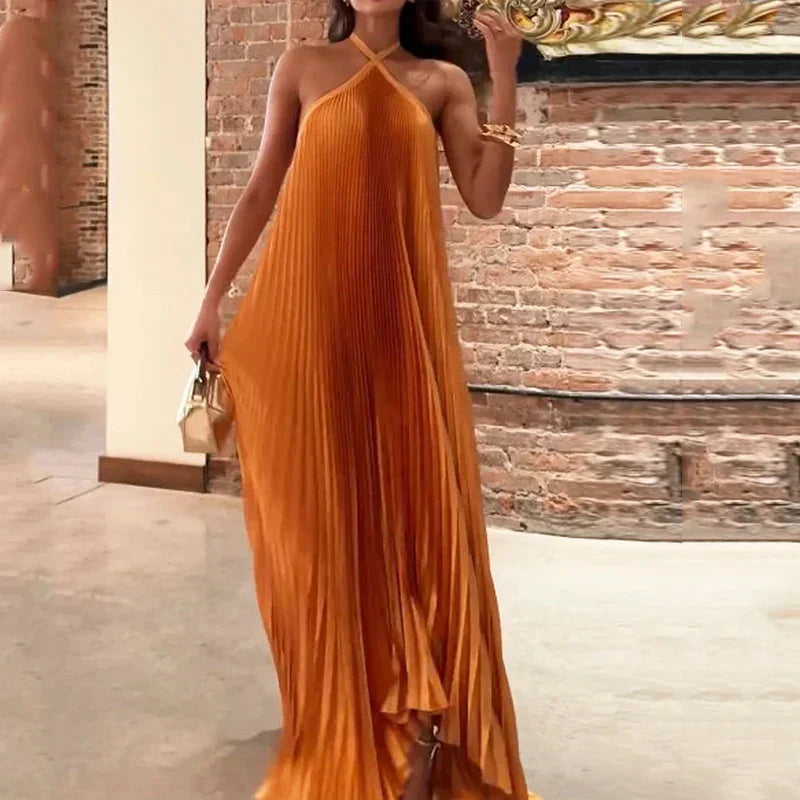 Covernorth Women's Flowy Pleated Halter Maxi Dress