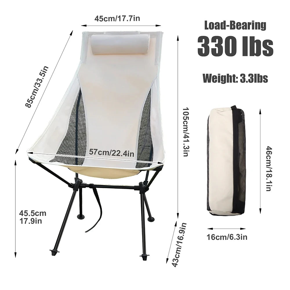 High Back Camping Chair | Breathable Mesh, Compact Fold | Portable for Sand, Travel