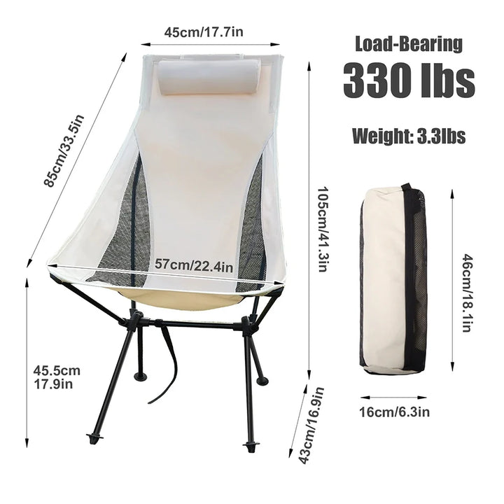 High Back Camping Chair | Breathable Mesh, Compact Fold | Portable for Sand, Travel