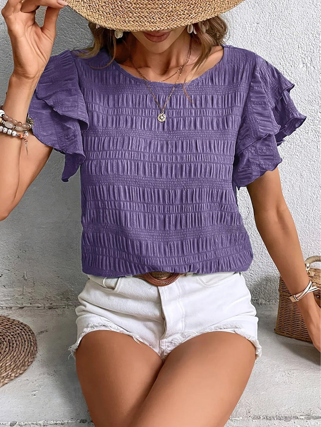 Women’s Smocked Ruffle-Sleeve Blouse