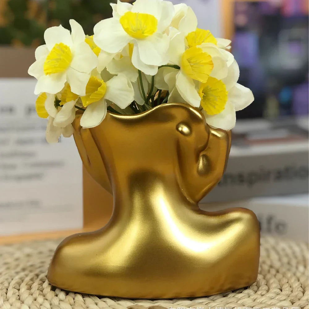 Face Flower Vase | Elegant Art Sculpture Decor | Living Room