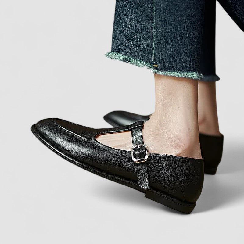 Women's Leather T-Strap Mary Jane Flats