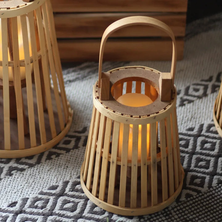 Flameless Bamboo Candle Holder | Safe Warm Glow | Patio & Home Decor