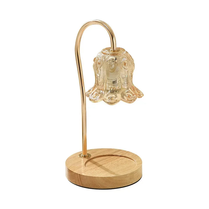 Glass Flower Candle Warmer Lamp | Dimmable | Wood & Gold Base