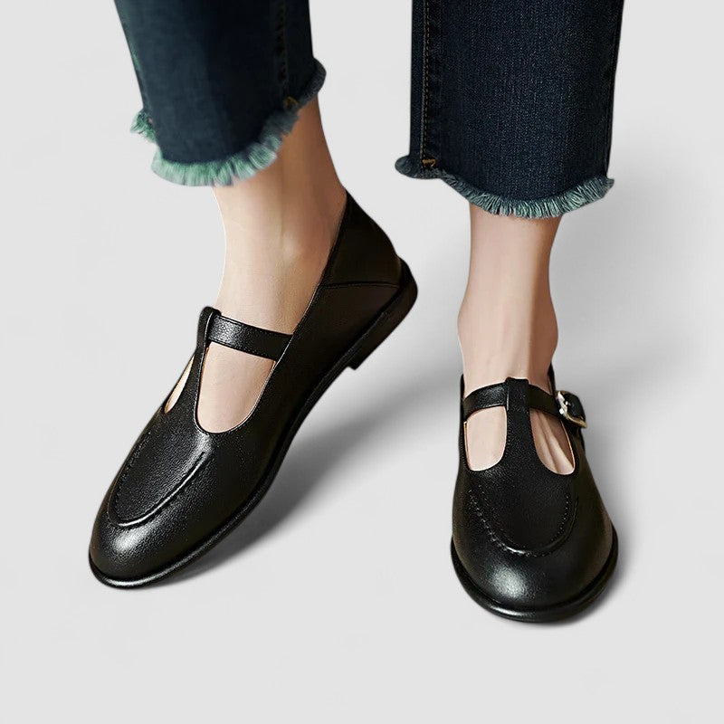 Women's Leather T-Strap Mary Jane Flats