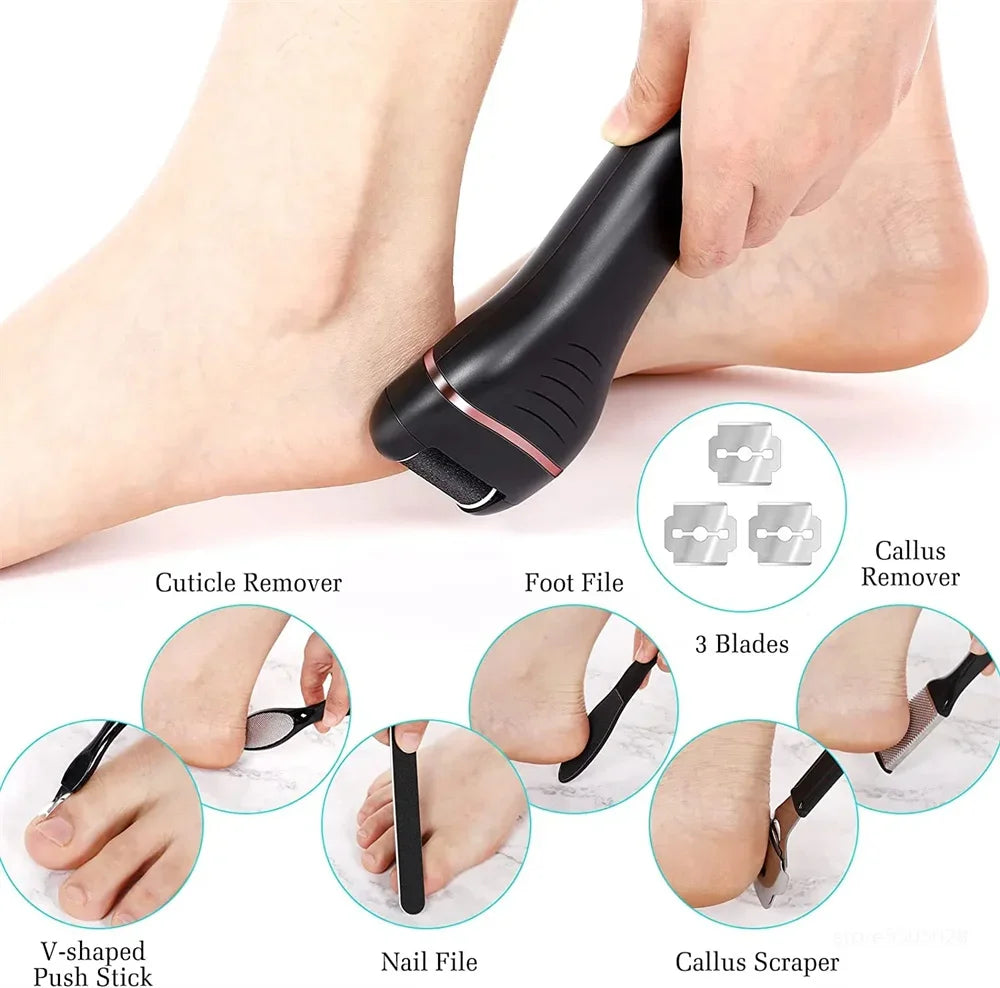 Electric Callus Remover | Rechargeable, 3 Grinding Heads | Home Pedicure & Spa