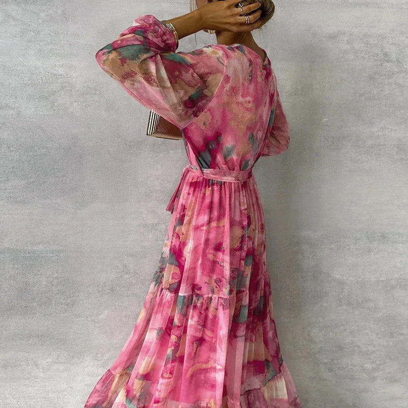 Covernorth Women's Floral Print Chiffon Maxi Wrap Dress
