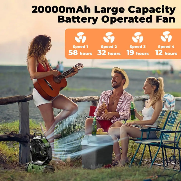 Camping Tent Fan with LED Light | USB Power Bank | Tent & Bed | Green