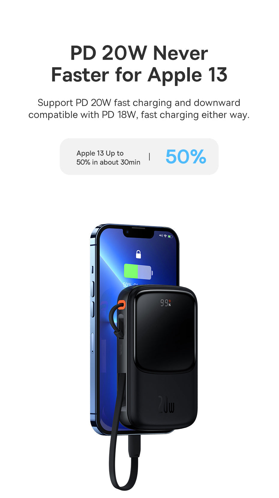Mini Power Bank with Cable | 10000mAh Fast Charging | Travel & Daily Use