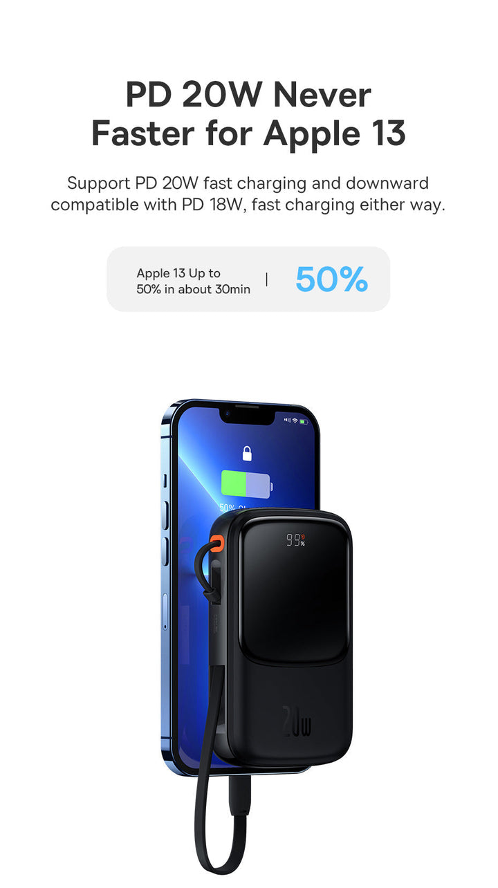 Mini Power Bank with Cable | 10000mAh Fast Charging | Travel & Daily Use