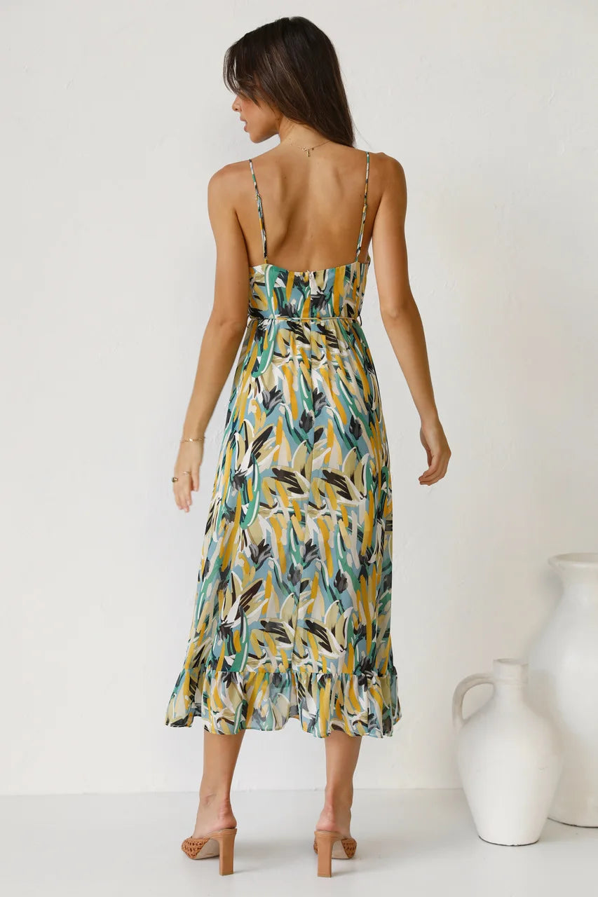 Women's Floral Spaghetti Strap Midi Dress