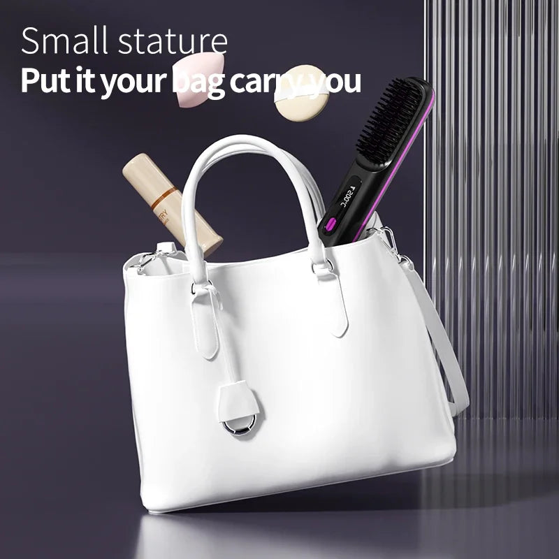 Cordless Hair Straightener Brush | USB-C Heat & LCD | Travel Styling