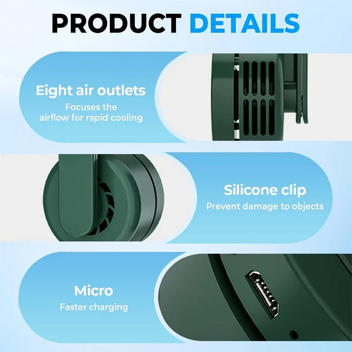 Portable Waist Clip Fan | Strong Airflow & USB Recharge | Indoor & Outdoor