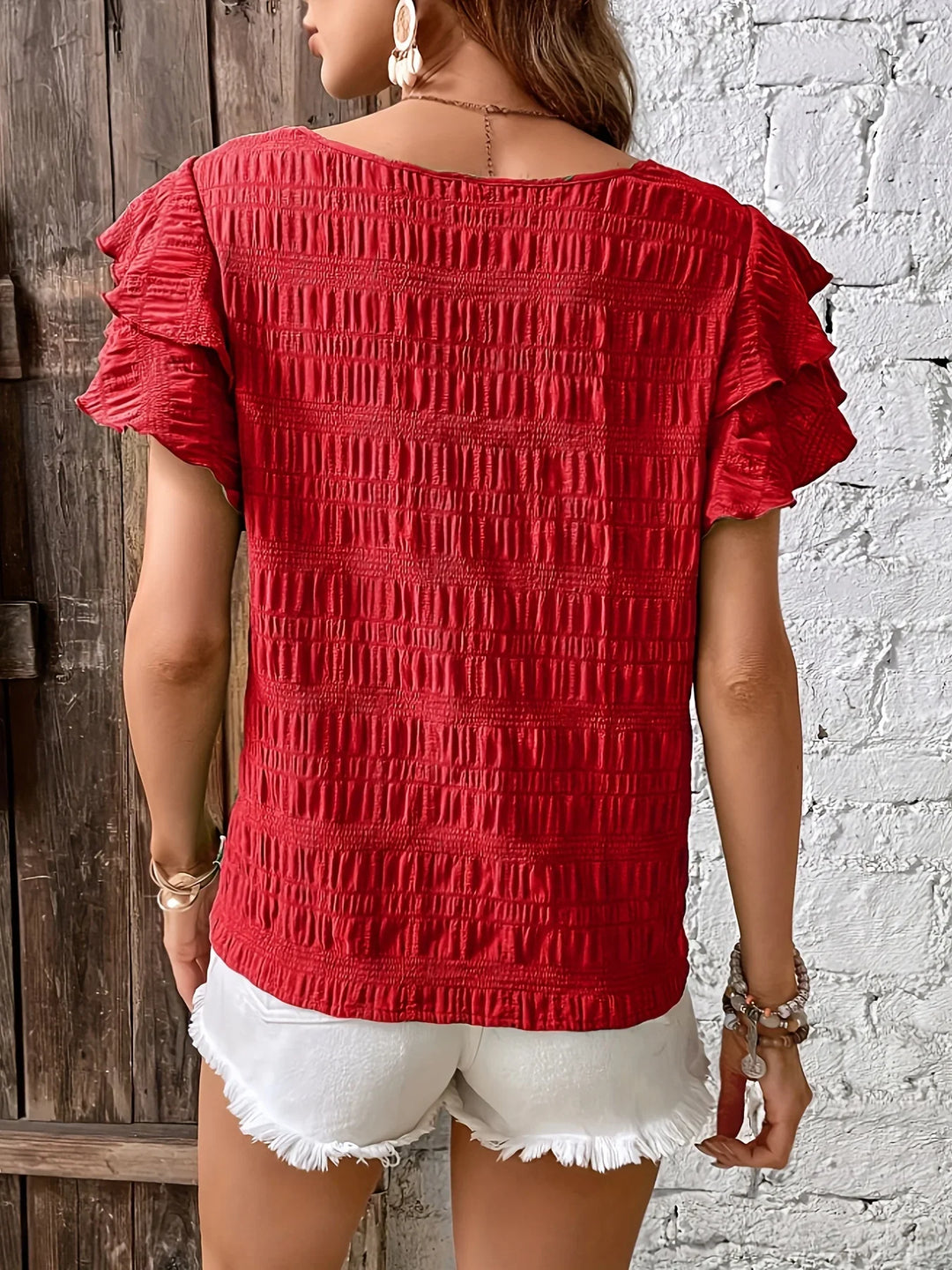 Women’s Smocked Ruffle-Sleeve Blouse