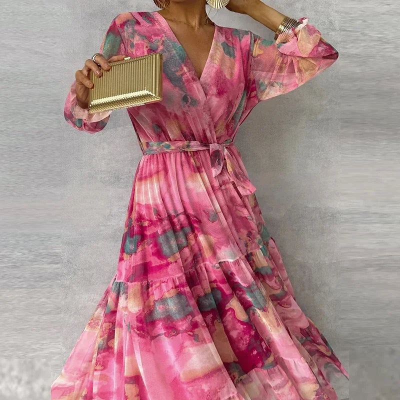 Covernorth Women's Floral Print Chiffon Maxi Wrap Dress