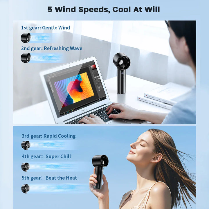 Bladeless Handheld Fan | LED Battery Display | Desk & Travel