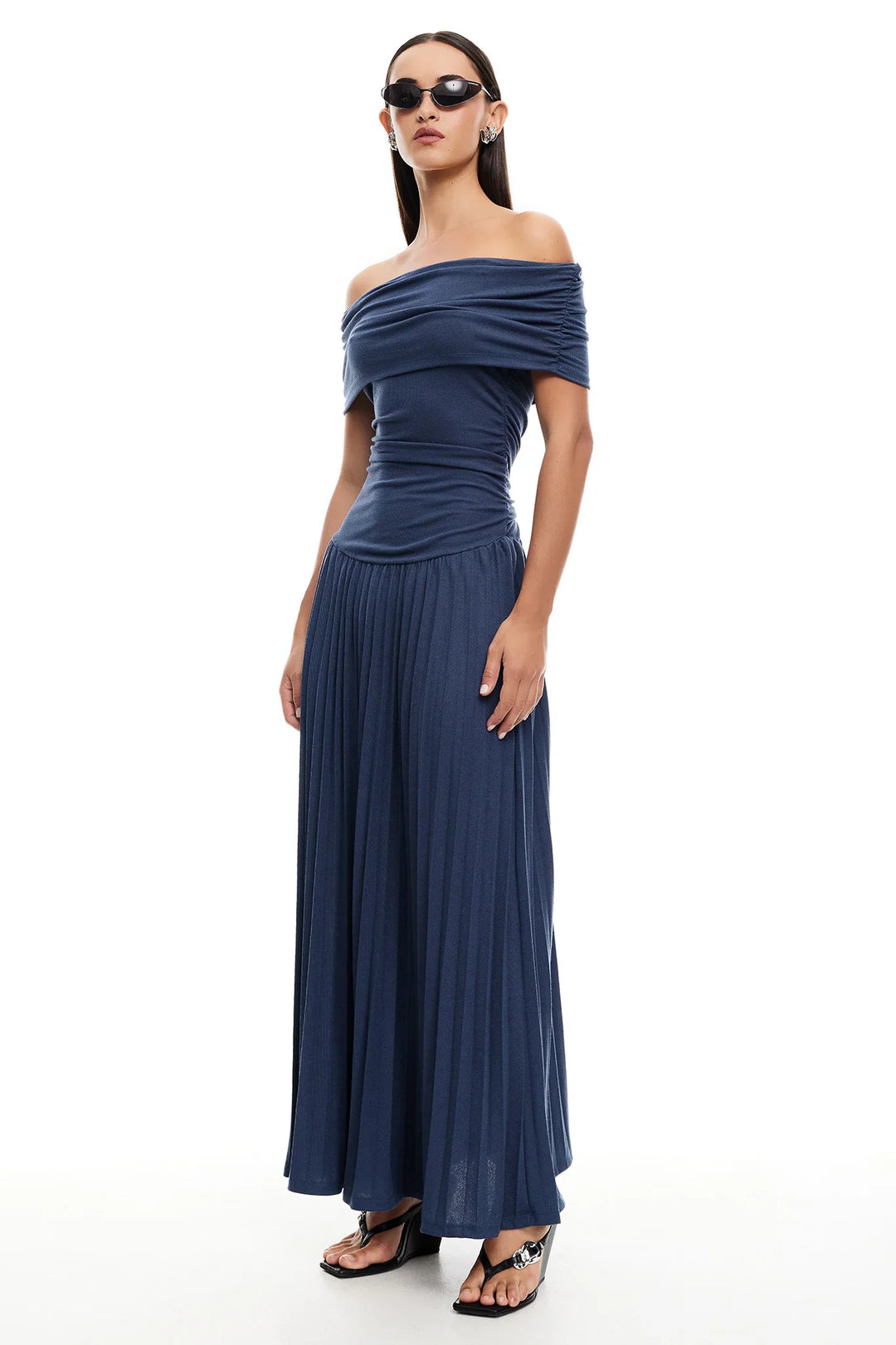 Covernorth Women's Off-the-Shoulder Pleated Maxi Dress