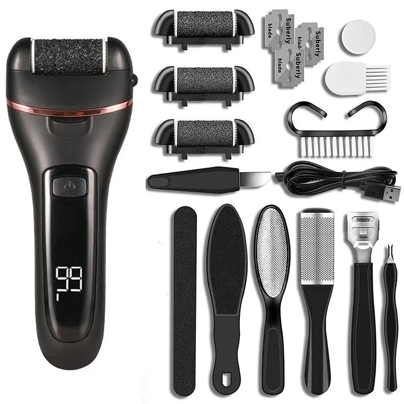 Electric Callus Remover | Rechargeable, 3 Grinding Heads | Home Pedicure & Spa