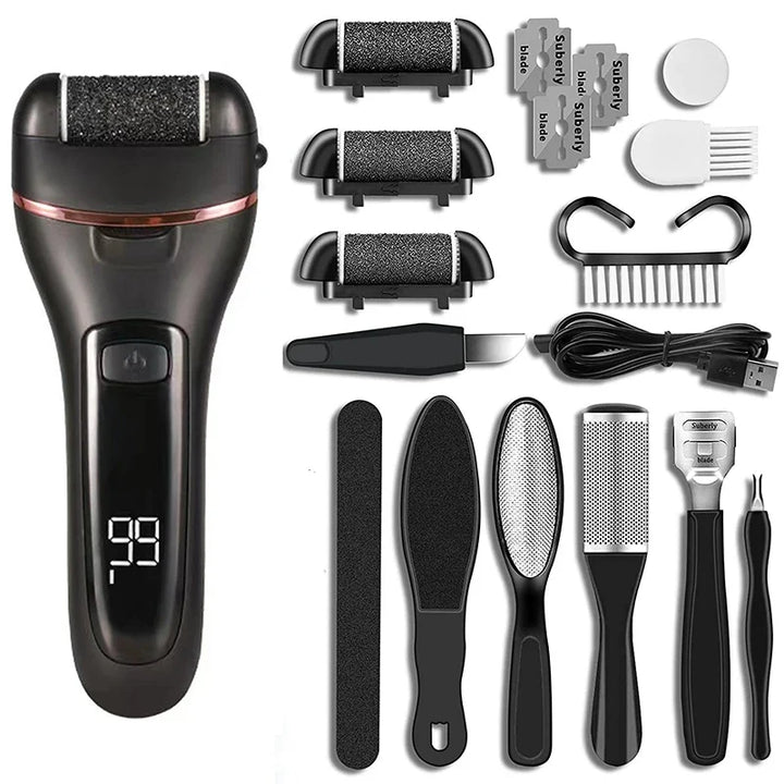 Electric Callus Remover | Rechargeable, 3 Grinding Heads | Home Pedicure & Spa