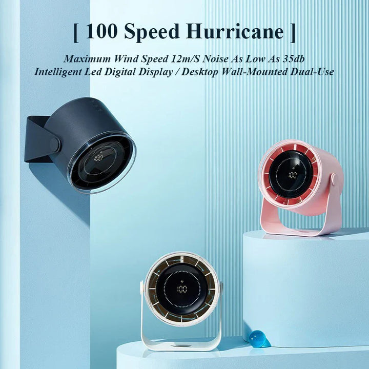 Rechargeable Wall Mounted Quiet Turbo LED Desktop Fan