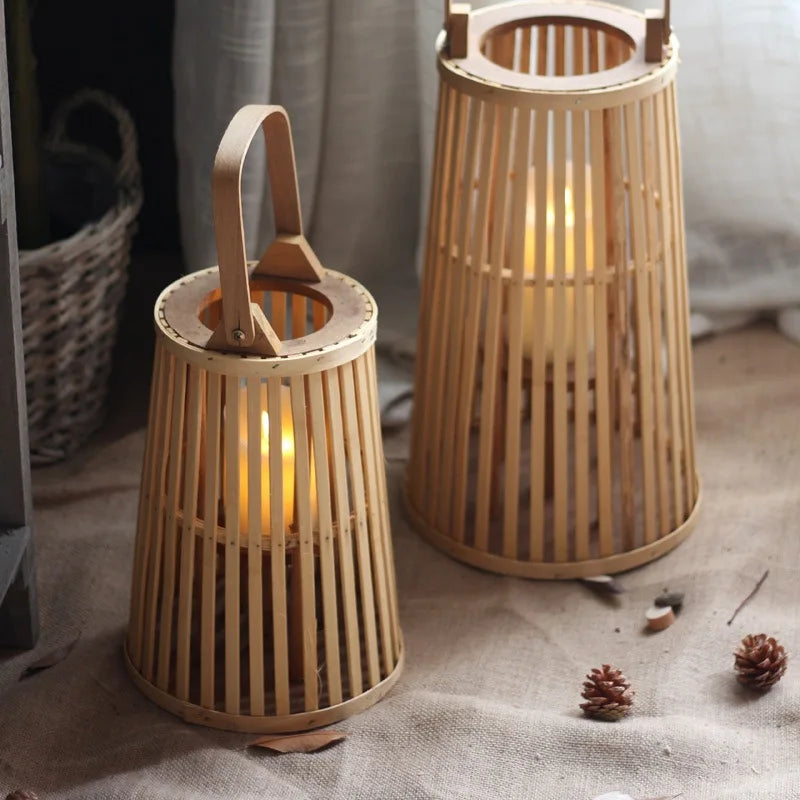 Flameless Bamboo Candle Holder | Safe Warm Glow | Patio & Home Decor