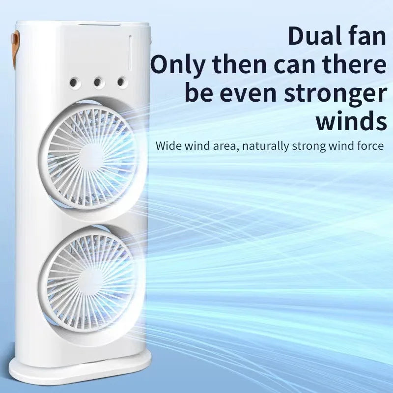Dual Fan Tower Mist Fan | Cooling Humidifier & LED | Bedroom & Living | White