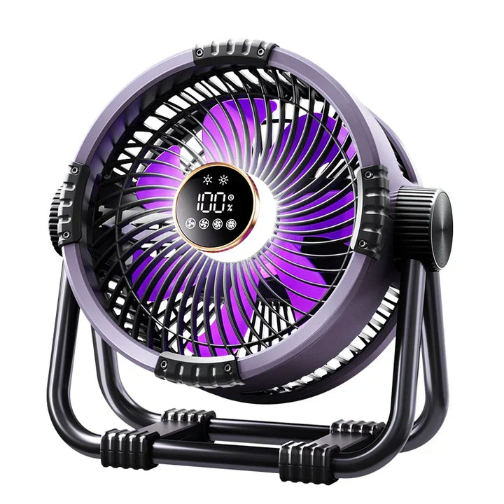 Portable Camping Fan with Light | Battery Operated | Tent & Outdoors | Orange