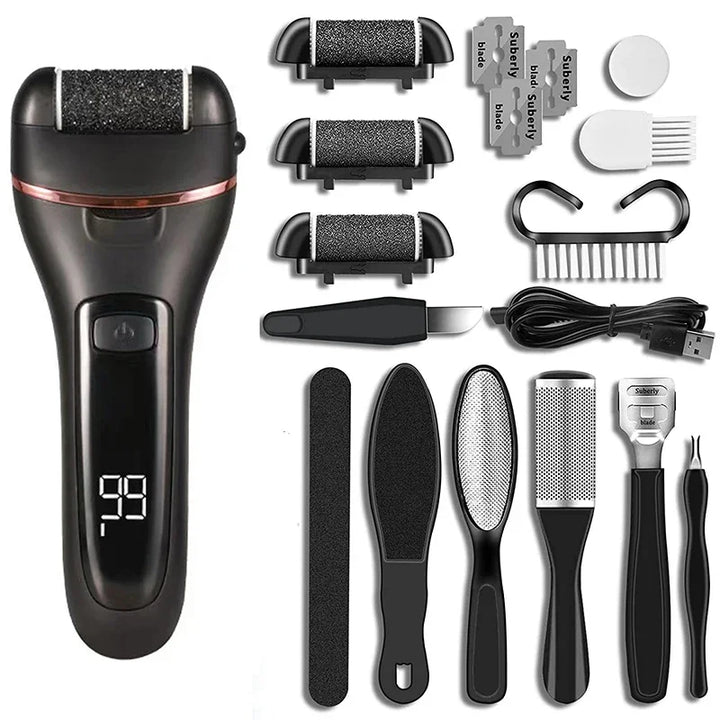 Electric Callus Remover | Rechargeable, 3 Grinding Heads | Home Pedicure & Spa