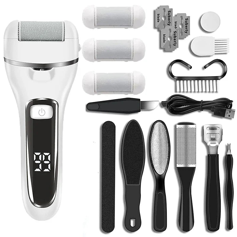 Electric Callus Remover | Rechargeable, 3 Grinding Heads | Home Pedicure & Spa
