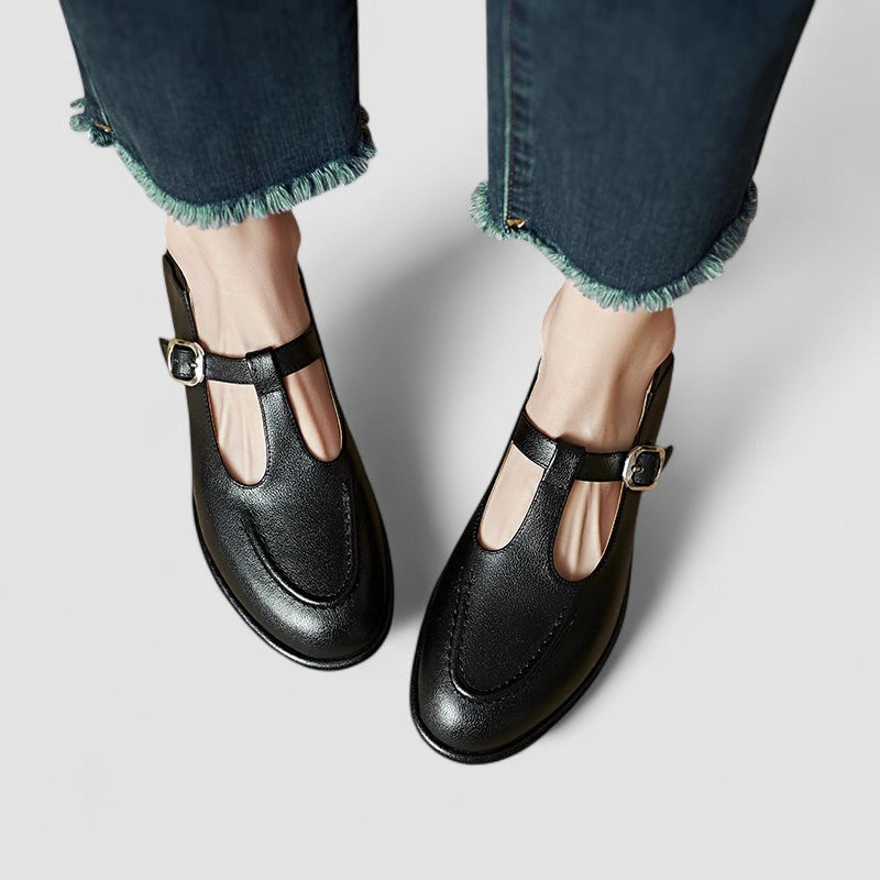 Women's Leather T-Strap Mary Jane Flats