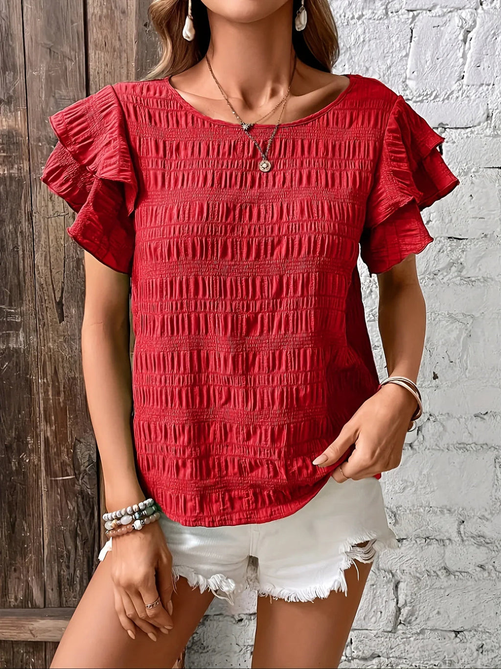 Women’s Smocked Ruffle-Sleeve Blouse