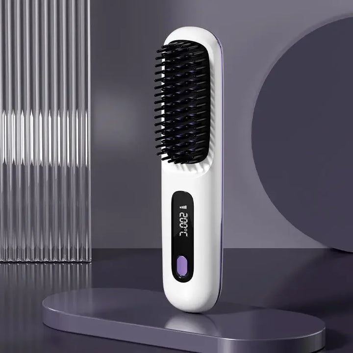Cordless Hair Straightener Brush | USB-C Heat & LCD | Travel Styling
