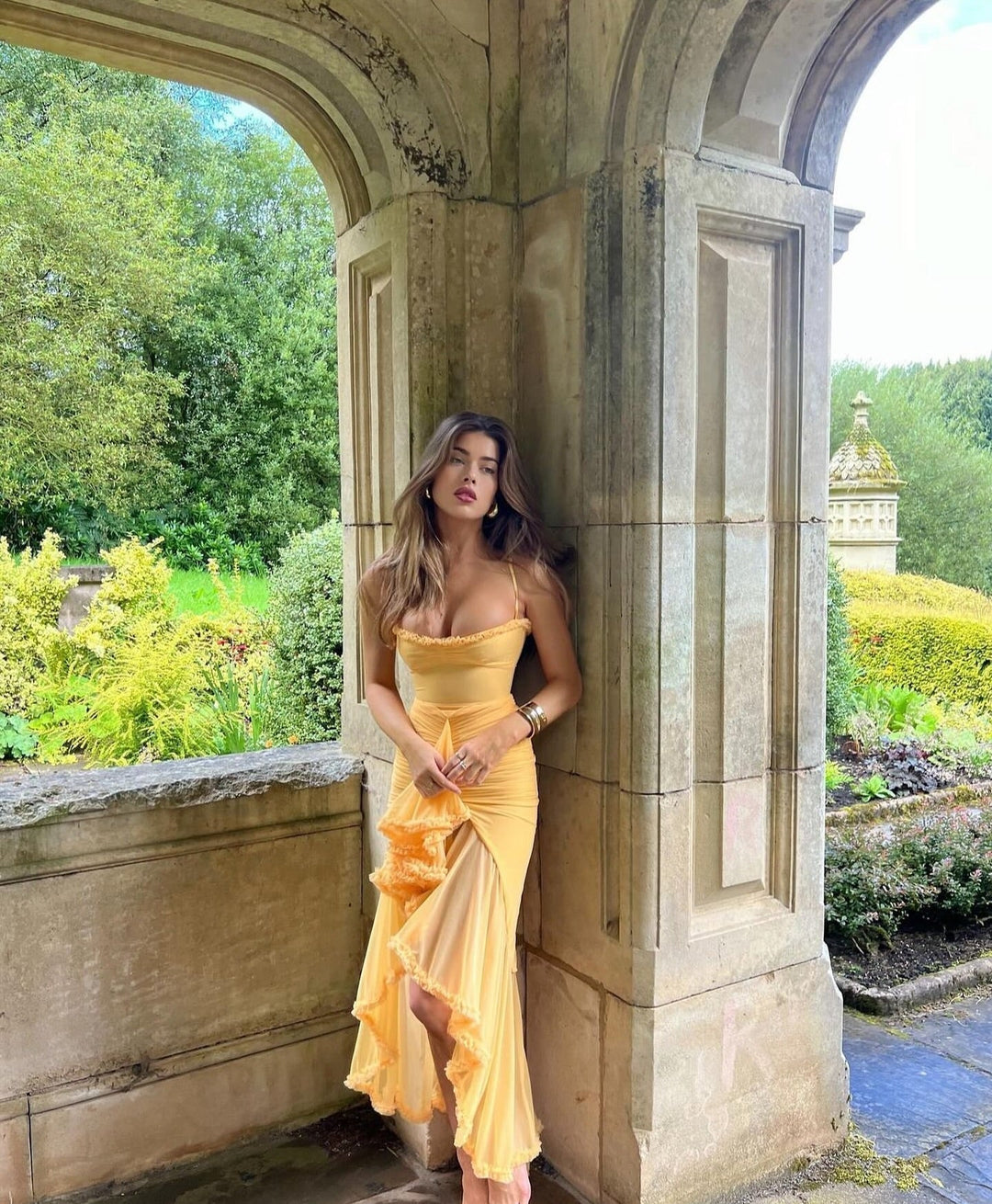 Women's Ruffled Asymmetric Maxi Dress