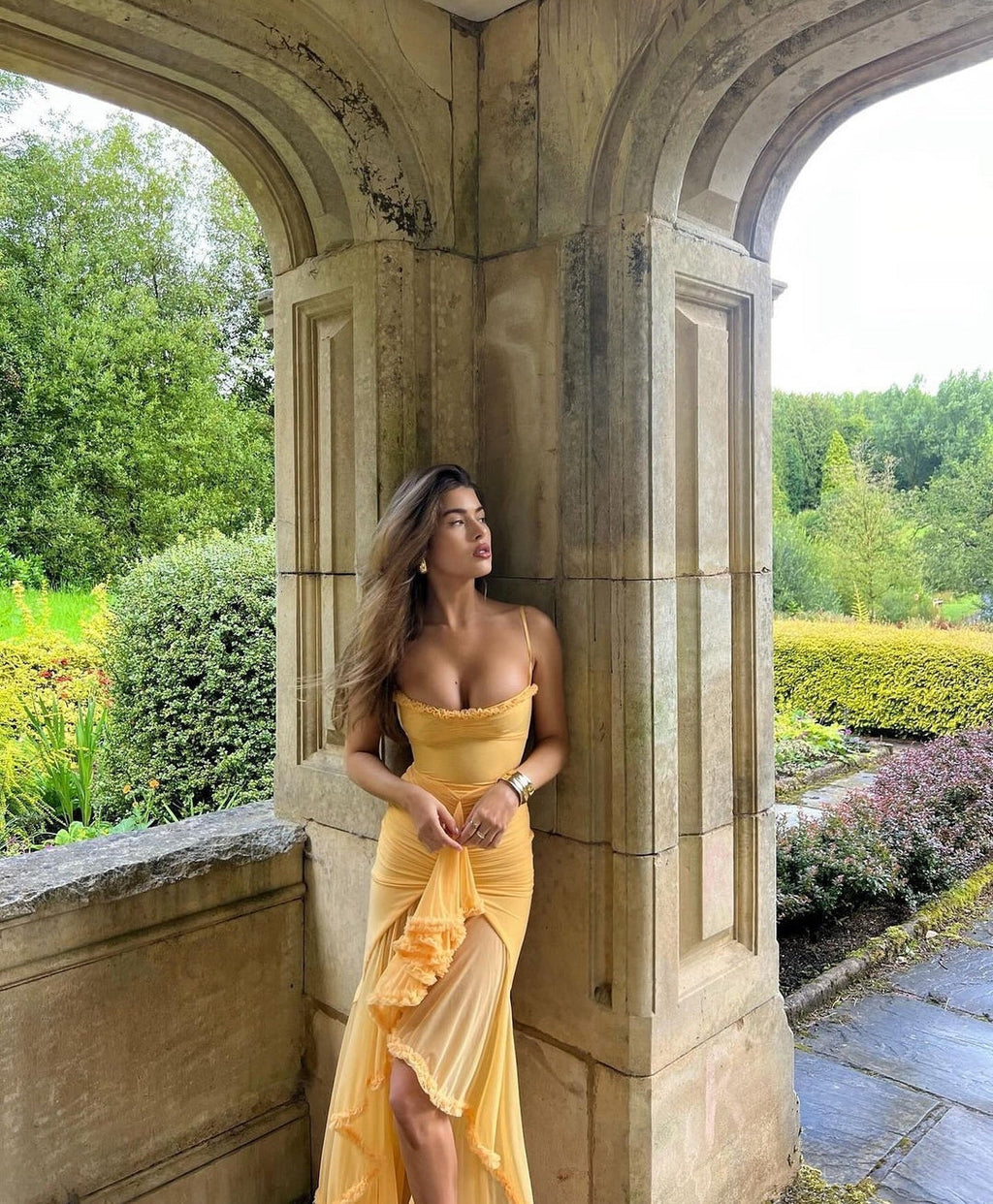 Women's Ruffled Asymmetric Maxi Dress