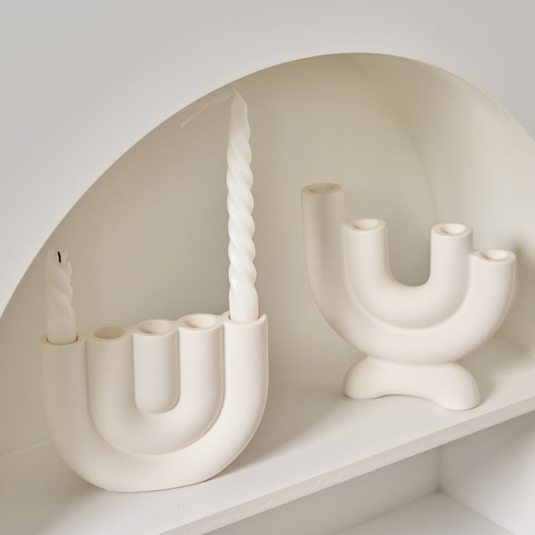 Modern Candle Holder │ Ceramic, Modern Arch Design │ Living Room & Table │ White
