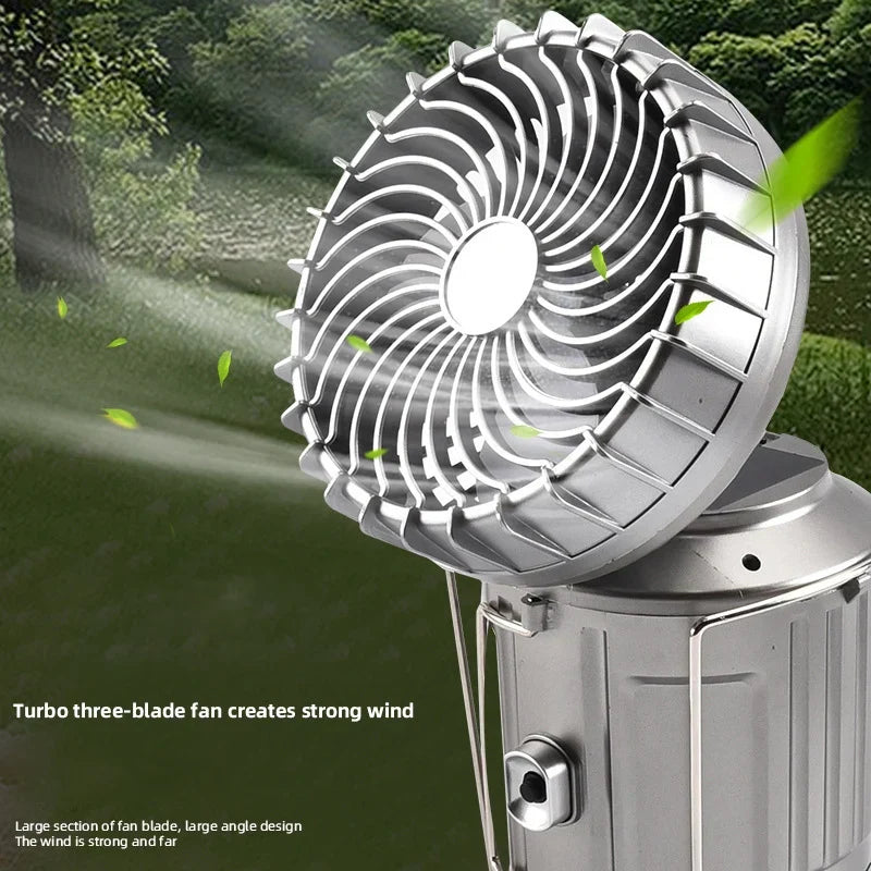 Solar Camping Fan | Rechargeable LED Light | Tent & Outdoor | Silver