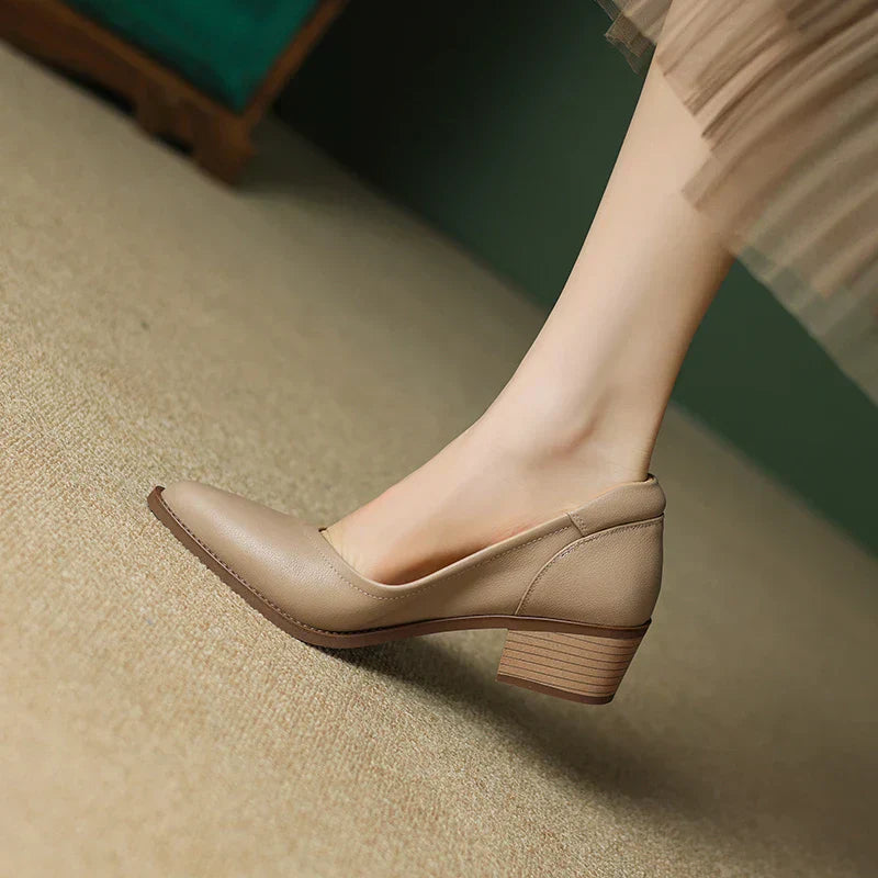 Covernorth Women's Leather Block Heel Pumps