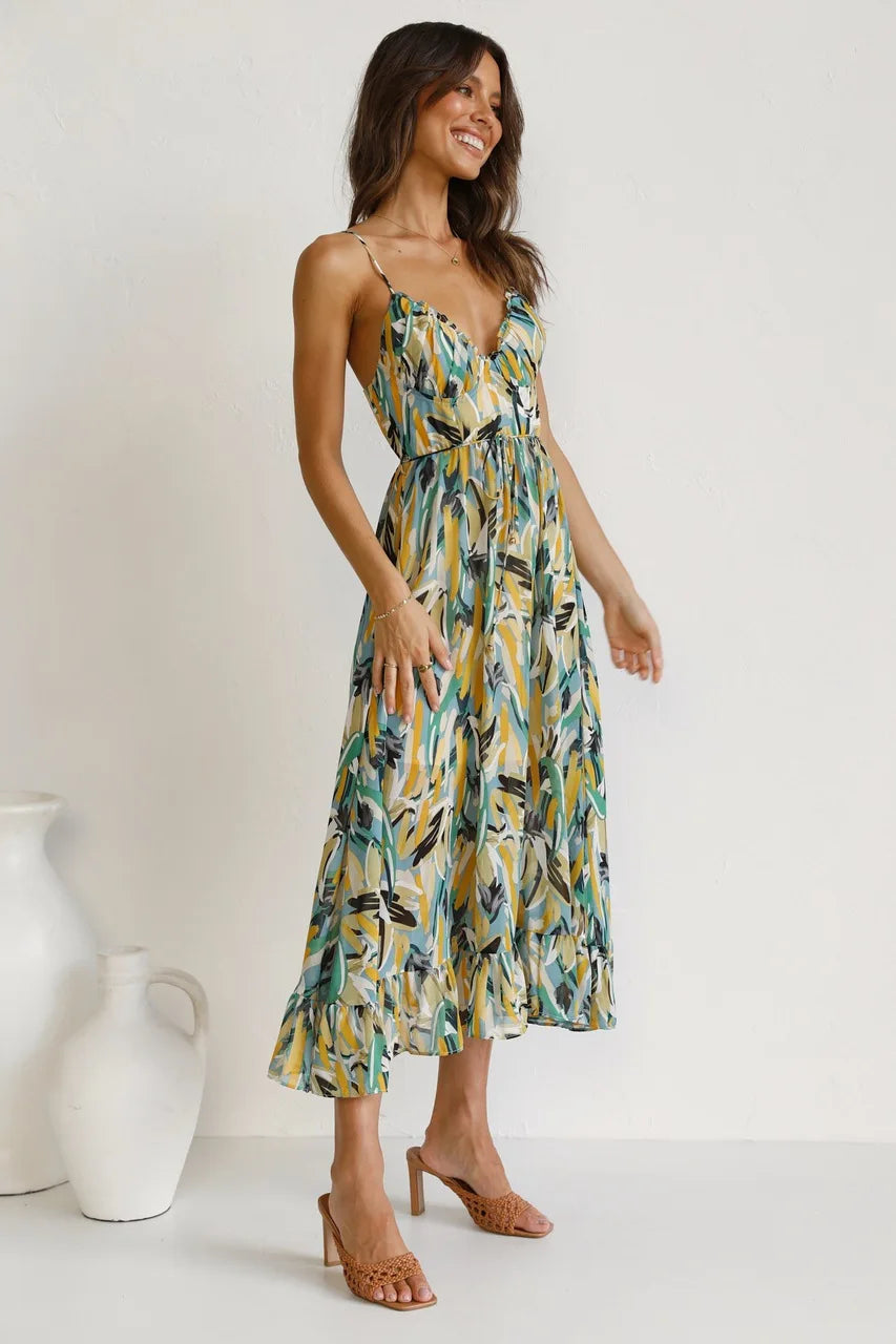 Women's Floral Spaghetti Strap Midi Dress