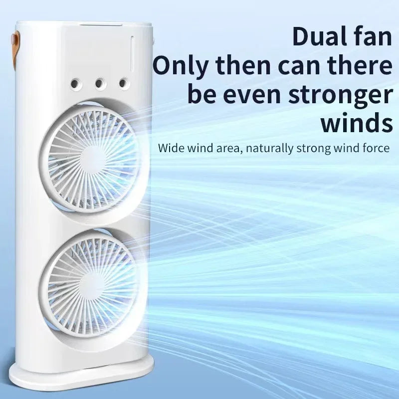 Dual Fan Tower Mist Fan | Cooling Humidifier & LED | Bedroom & Living | White
