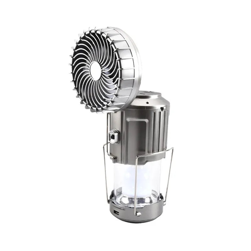 Solar Camping Fan | Rechargeable LED Light | Tent & Outdoor | Silver