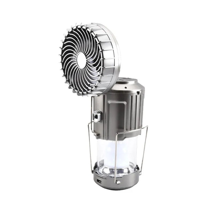 Solar Camping Fan | Rechargeable LED Light | Tent & Outdoor | Silver