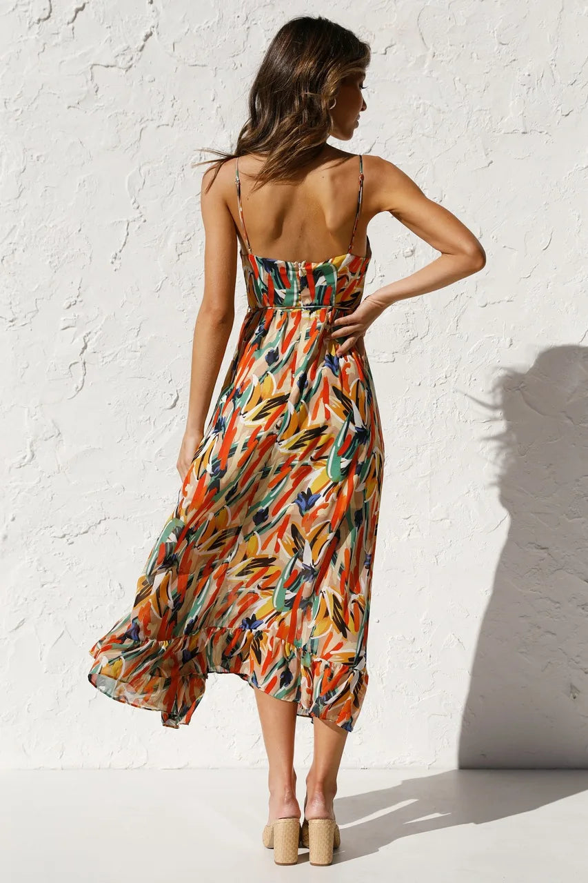 Women's Floral Spaghetti Strap Midi Dress