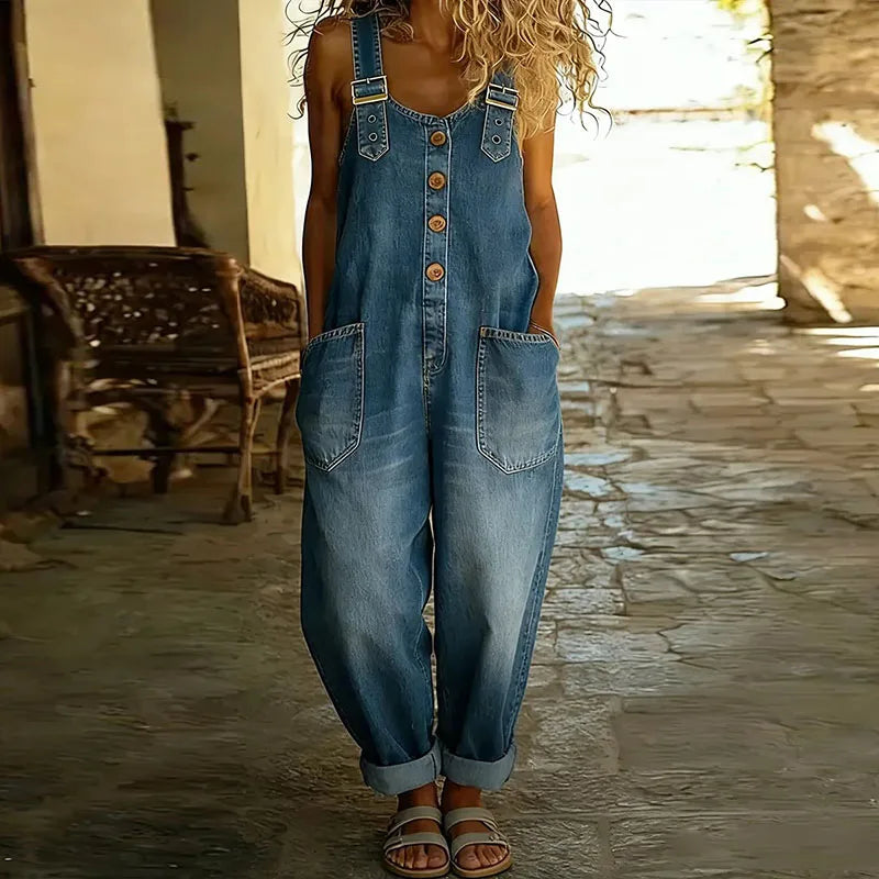 Women's Button-Front Denim Overalls