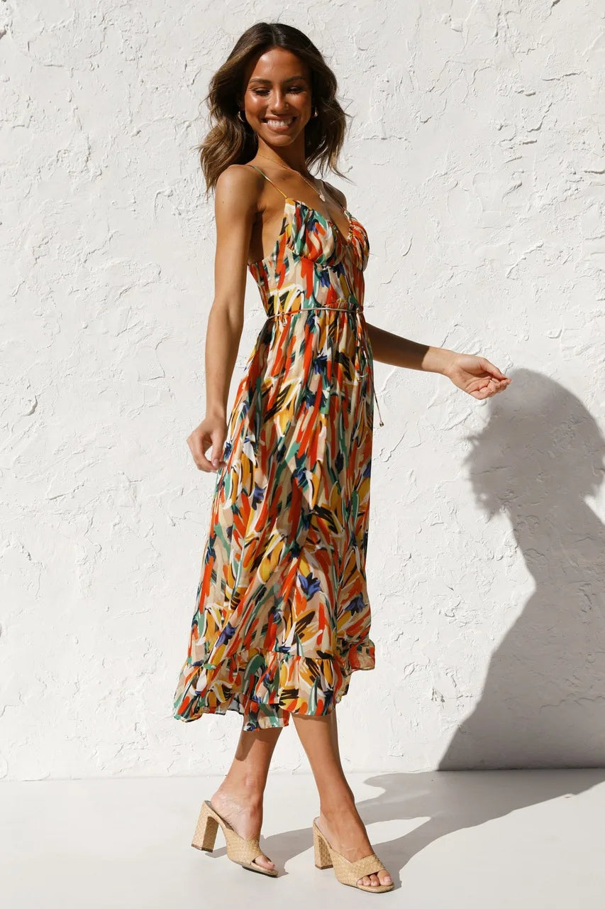 Women's Floral Spaghetti Strap Midi Dress