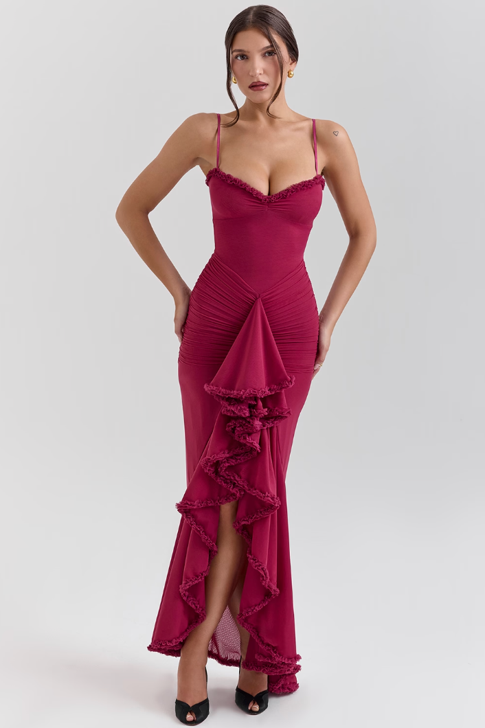 Women's Ruffled Asymmetric Maxi Dress