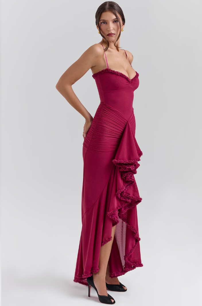 Women's Ruffled Asymmetric Maxi Dress