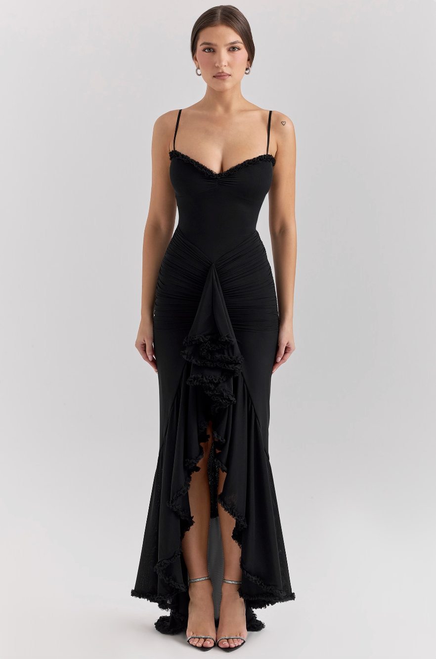 Women's Ruffled Asymmetric Maxi Dress