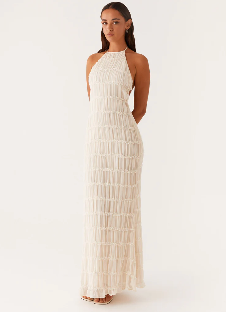 Women's Halter Ruched Maxi Dress